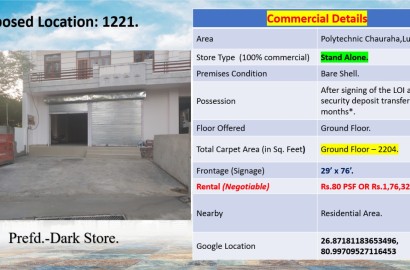 2000 Sq. Ft. Commercial Hall Available for Lease at Polytechnic Chauraha, Lucknow – Ideal for Dark Stores